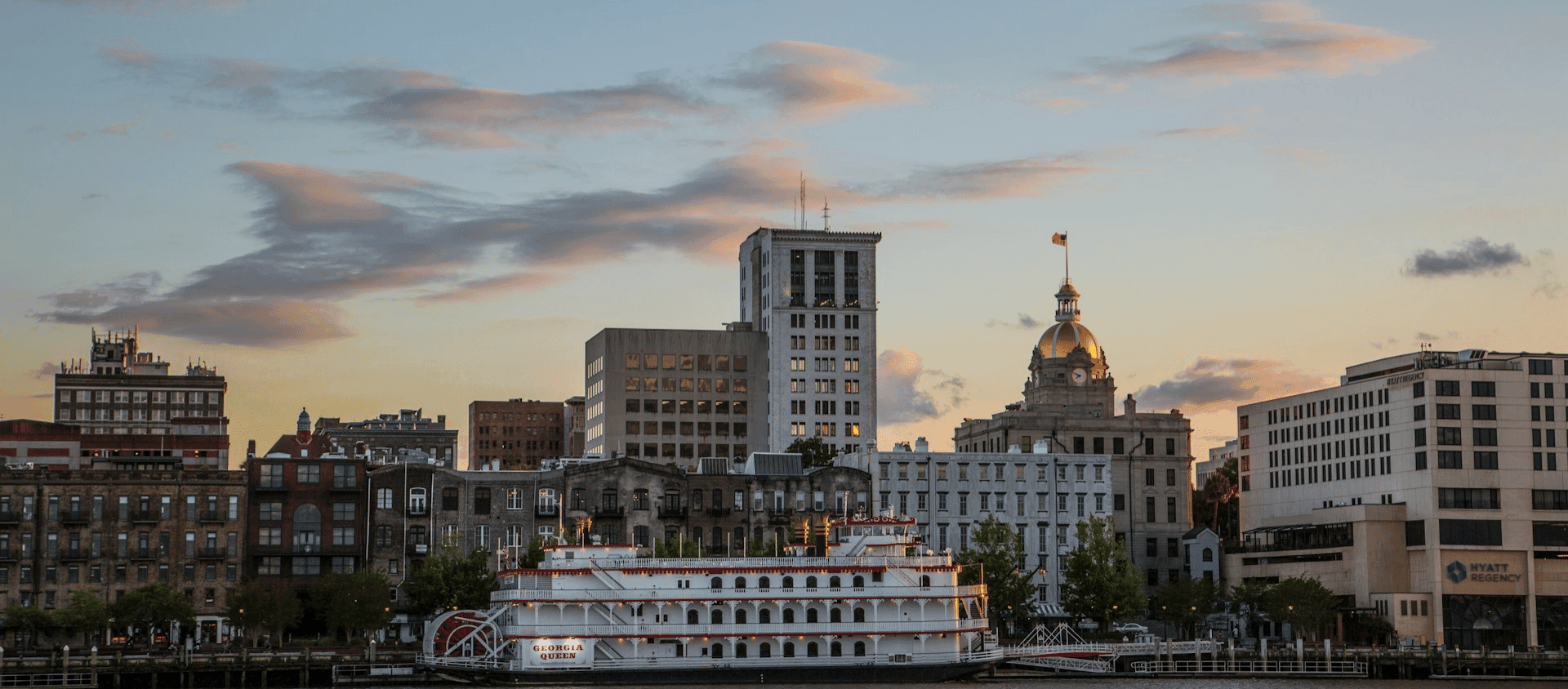 White and brown boat located near Savannah, Georgia