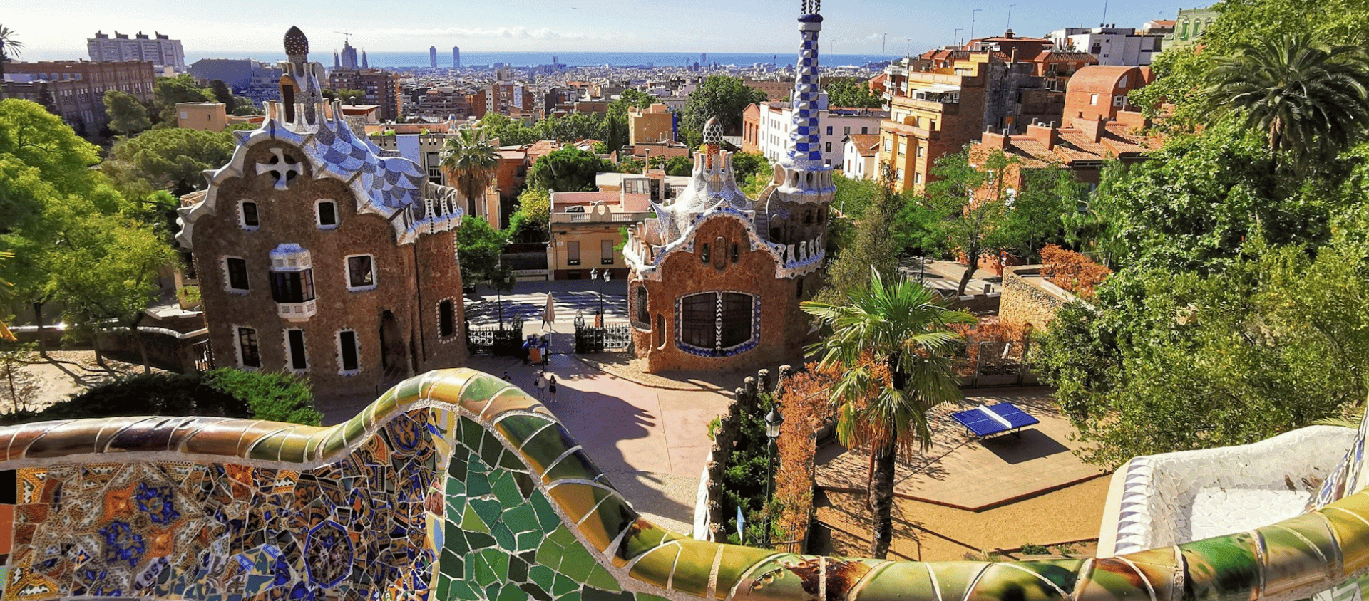 Park Güell in Barcelona with Gaudí architecture and city views