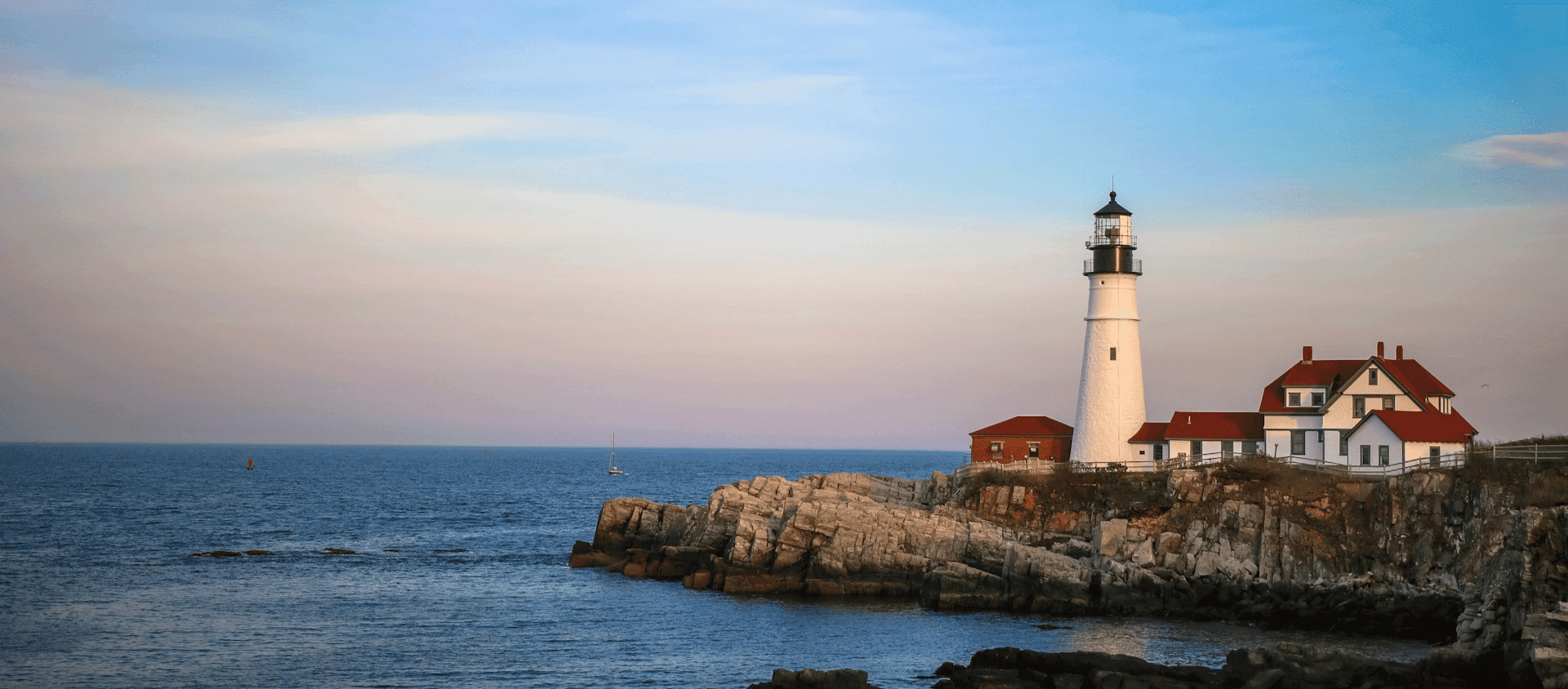 Portland, Maine lighthouse at dusk