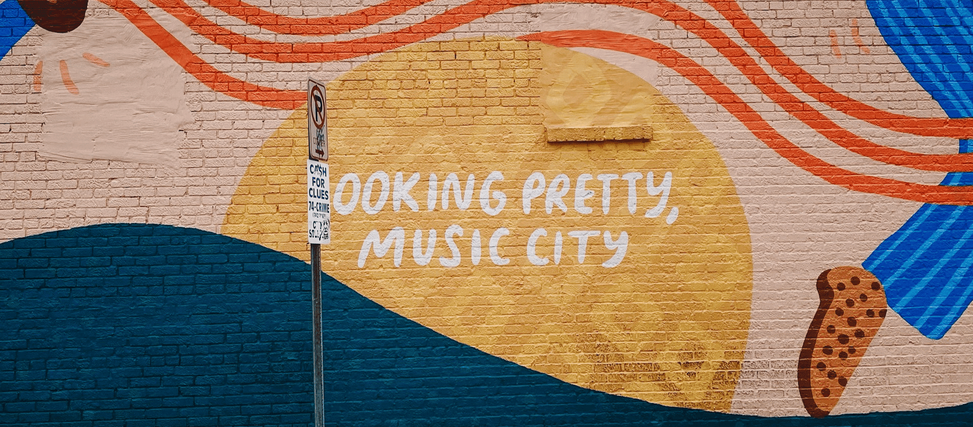 Colorful Nashville Music City mural in the Lower Broadway entertainment district.
