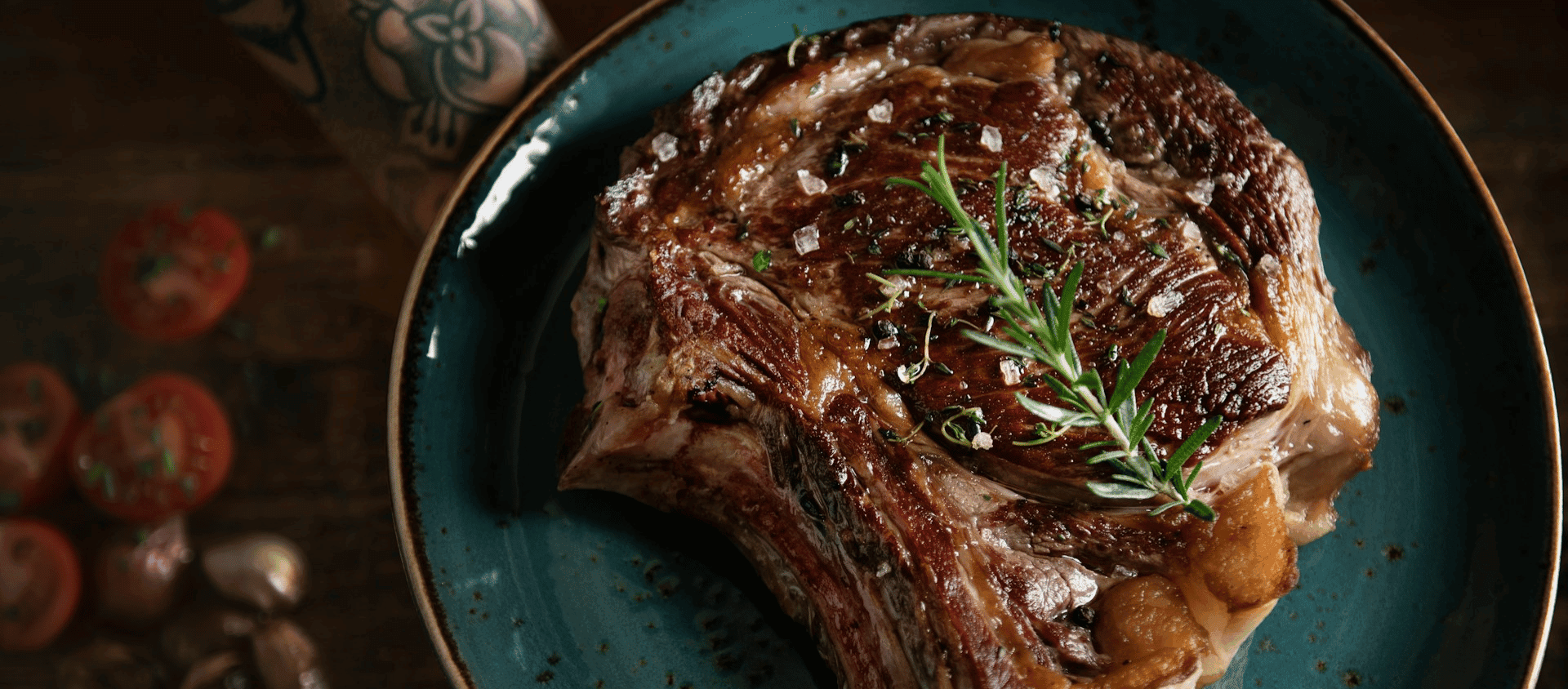 Slow roasted prime rib served as a centerpiece.