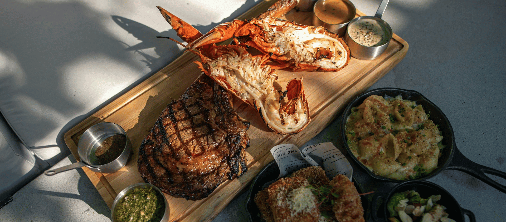 Surf and turf plate with steak and lobster.