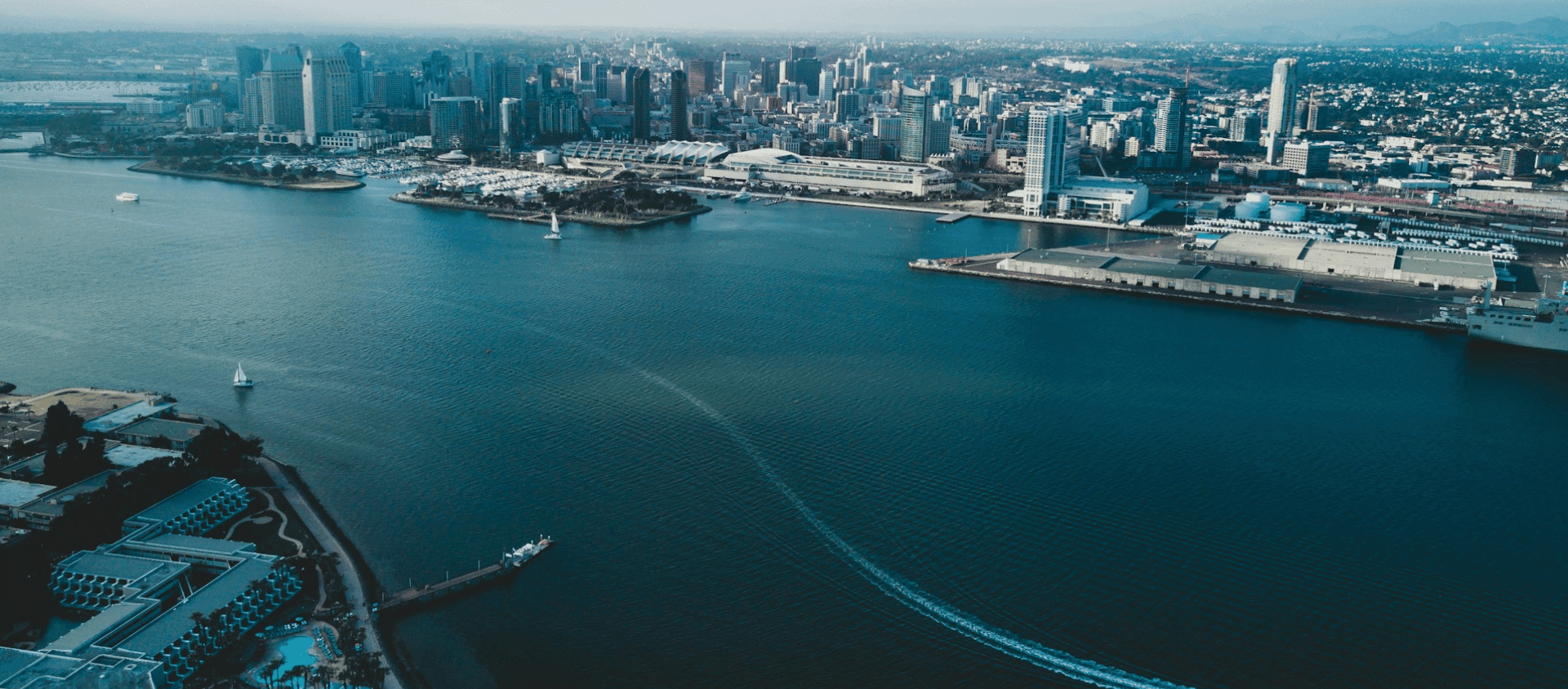 Aerial and overhead shot of the San Diego downtown area
