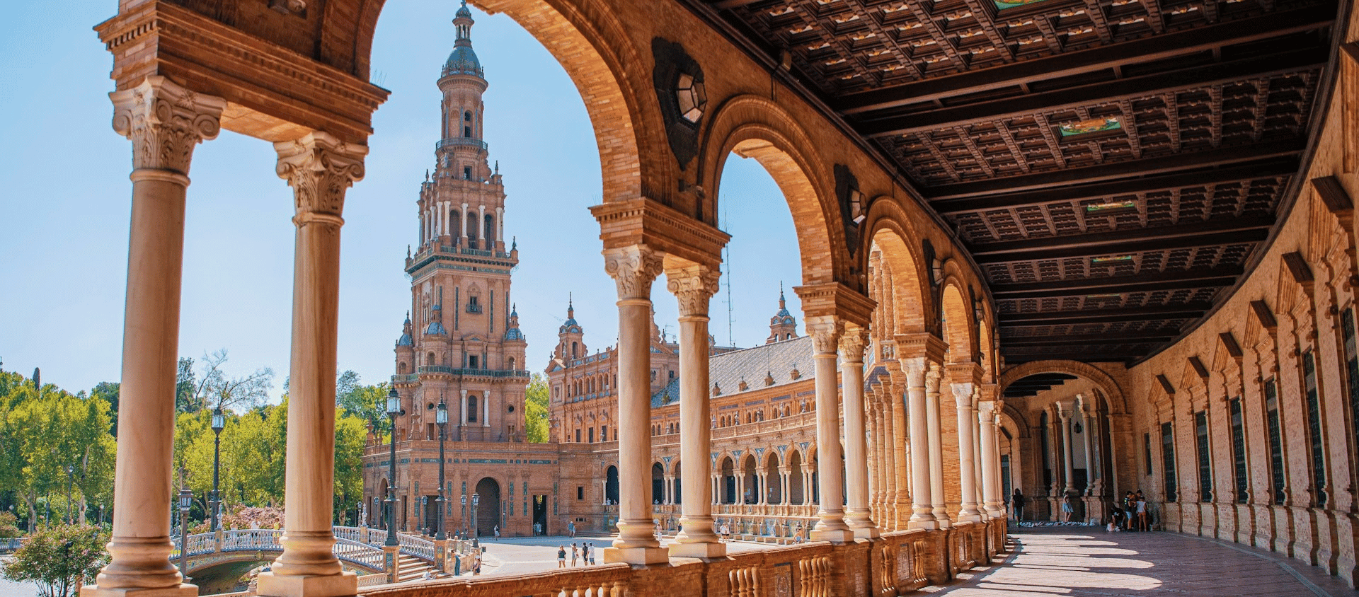 Plaza de España in Seville with arched colonnade and tower