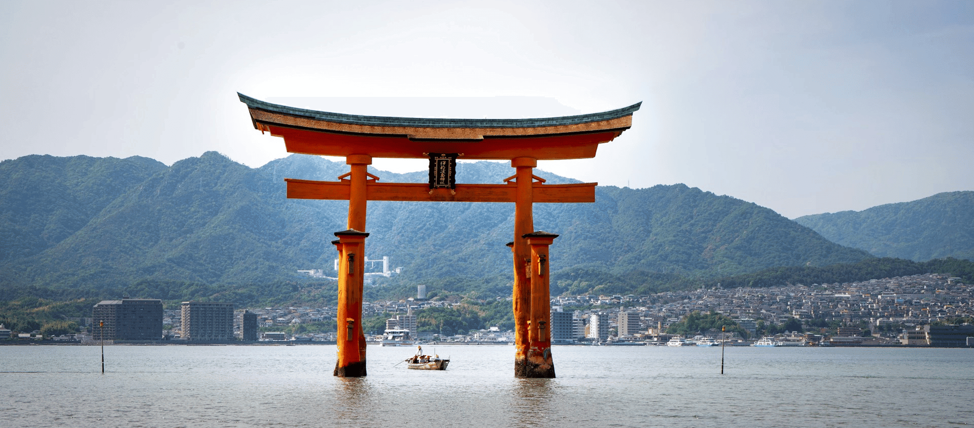 Floating torii gate at Itsukushima Shrine in Miyajima.