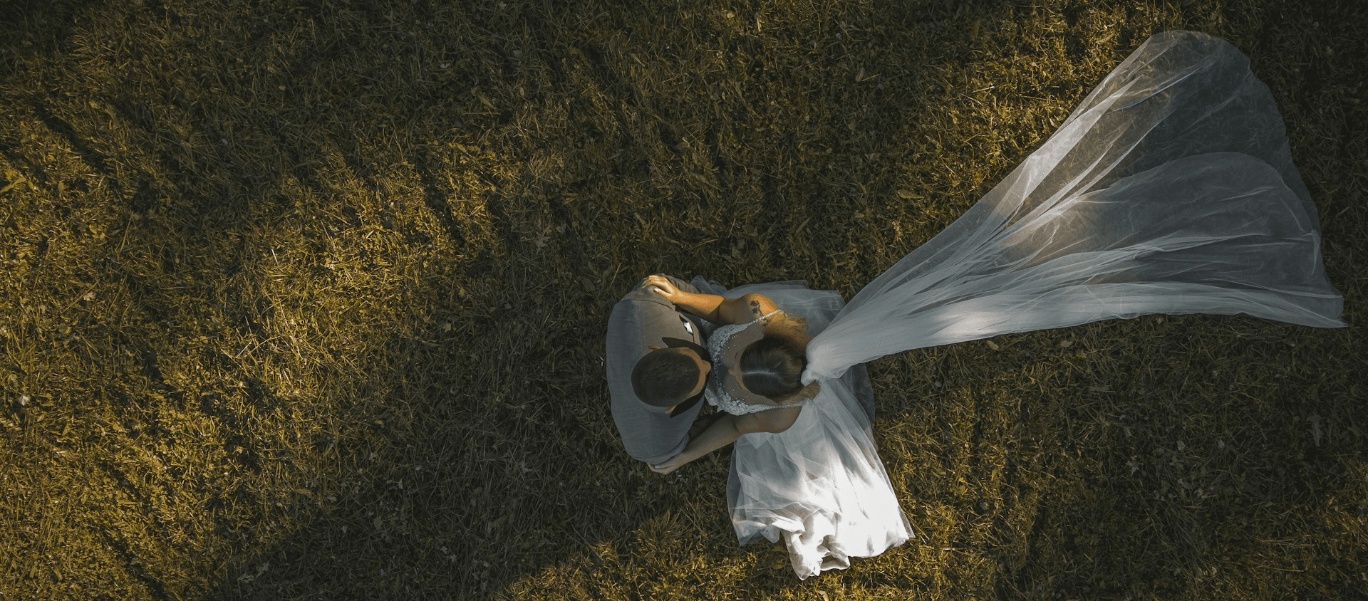 Overhead shot of a bride and groom