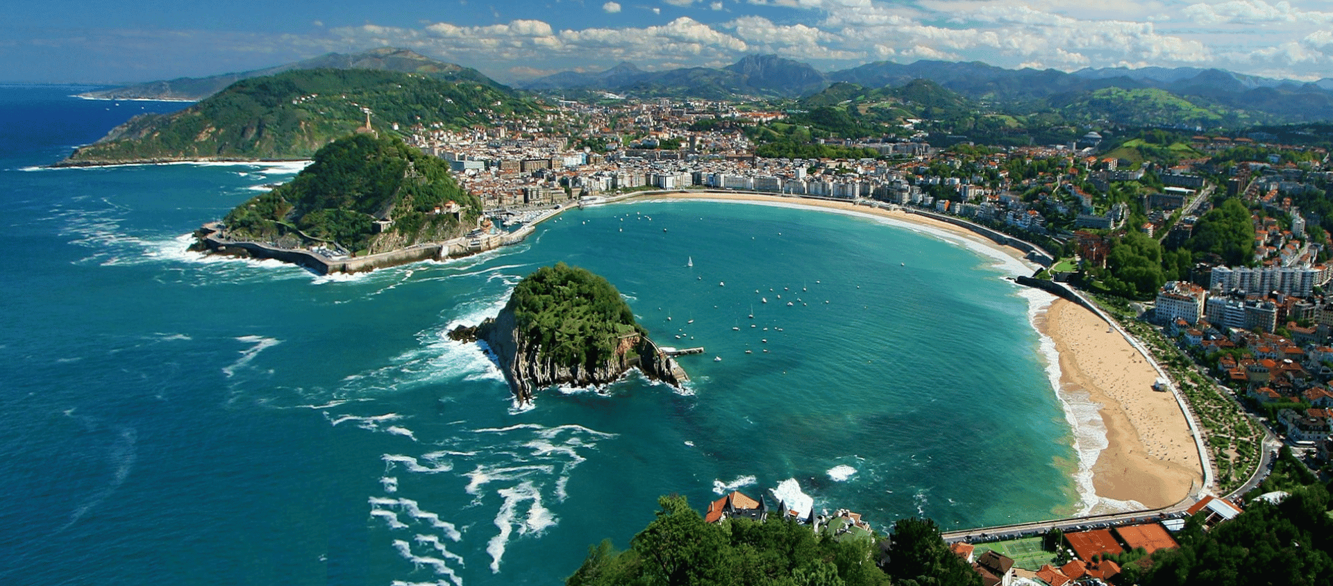 Aerial view of La Concha Beach in San Sebastián.